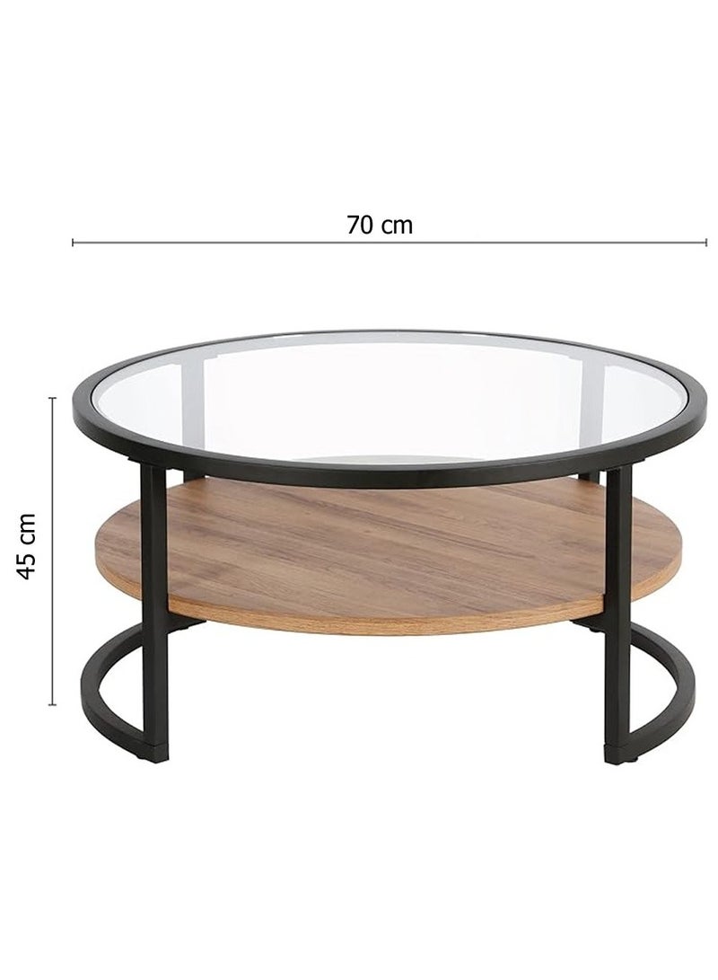AGD Modern Glass Coffee Table 2 Layers Round Side Table Glass Top for Living Room Office Hotel Hall - Image 5