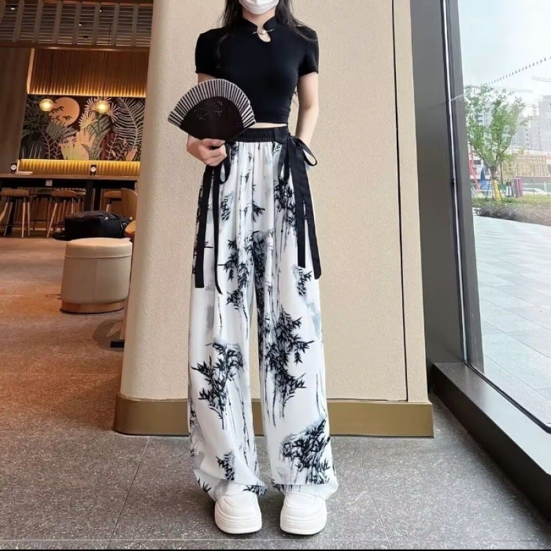 Casual Ink Print Palazzo Pants for Women Picture Color