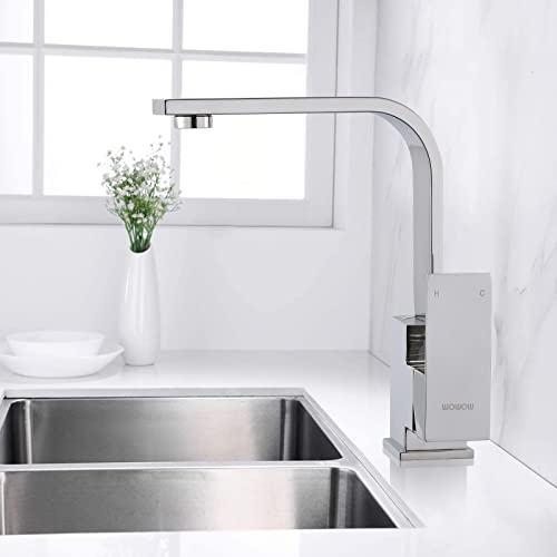 WOWOW Single Hole Bar Faucet Chrome Bar Sink Faucet Stainless Steel Rv Sink Faucet Small Kitchen Faucet Single Handle Wet Bar Tap with Supply Hoses Modern - Image 3