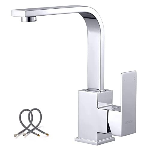 WOWOW Single Hole Bar Faucet Chrome Bar Sink Faucet Stainless Steel Rv Sink Faucet Small Kitchen Faucet Single Handle Wet Bar Tap with Supply Hoses Modern - Image 1
