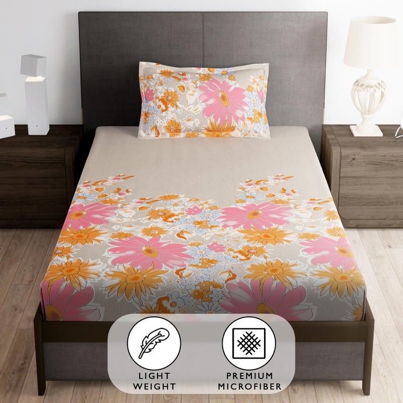 Story@Home Bedsheet for Single bed | 180 TC | Beige & Pink | Floral | 1 Piece Microfiber bedsheet for Single bed with 1 Pillow cover (147x224 cm) Perfect for Home Decor & gifting | Microfiber bedsheet - Image 3