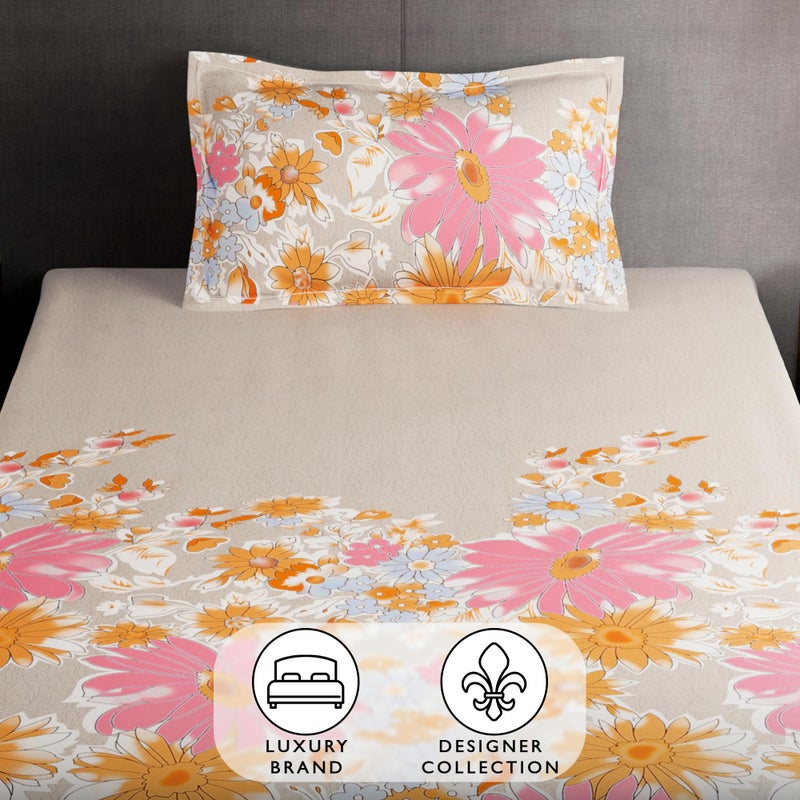 Story@Home Bedsheet for Single bed | 180 TC | Beige & Pink | Floral | 1 Piece Microfiber bedsheet for Single bed with 1 Pillow cover (147x224 cm) Perfect for Home Decor & gifting | Microfiber bedsheet - Image 4
