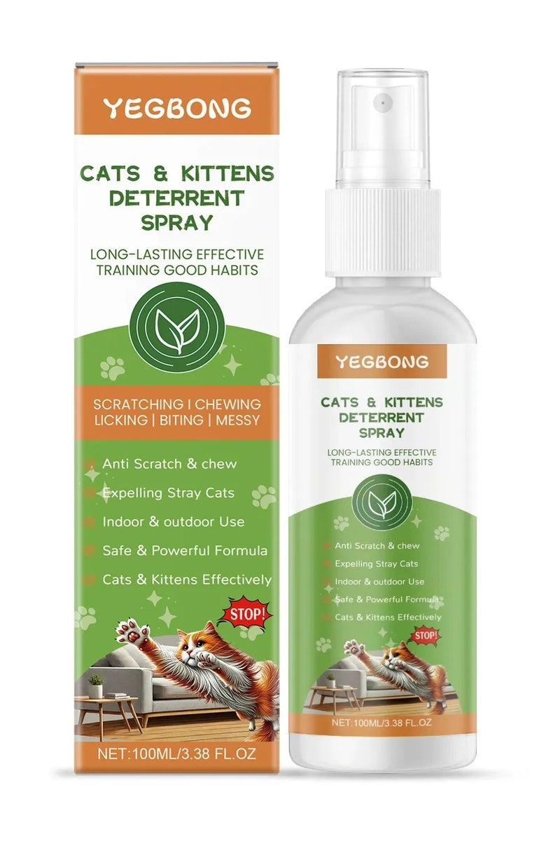 YEGBONG Natural Cat Deterrent Spray - 100ml No-Scratch Formula, Furniture Protector with Plant-Based Ingredients, Training Aid to Keep Cats Off Counters/Couches (Indoor Use, Unscented) - Image 1