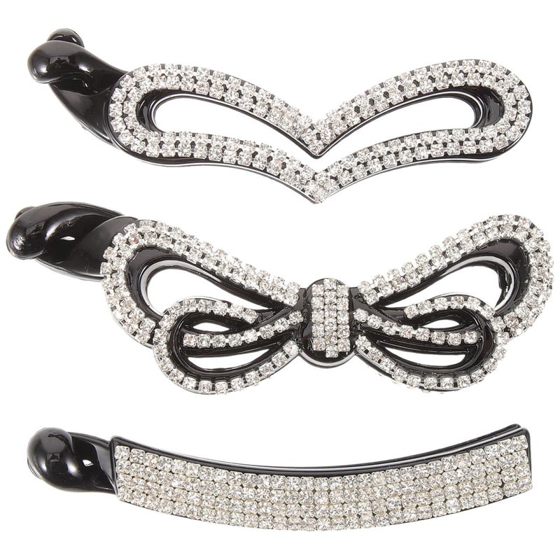 Beaupretty Diamondin Banana Hair Clip 3 Pcs Rhinestone Hair Claw for Women Perfect for Updos and Everyday Styles