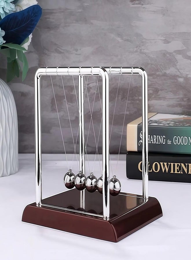 Yoqanr Newton's Cradle with 5 Steel Balls, Balance Pendulum for Physics Learning, Home & Office Decor, Stress Relief Educational Gift (Deep Red Base) - Image 2