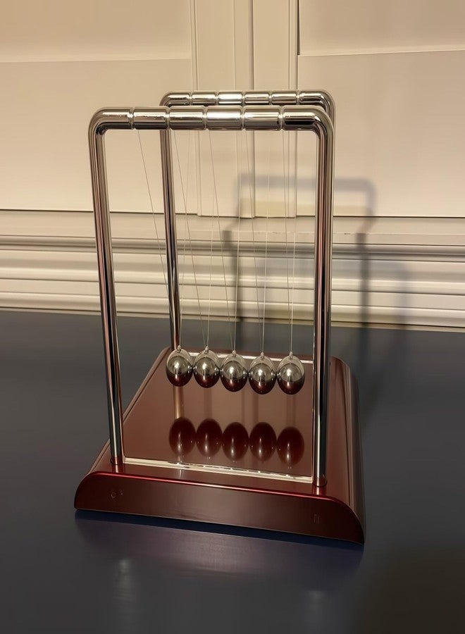 Yoqanr Newton's Cradle with 5 Steel Balls, Balance Pendulum for Physics Learning, Home & Office Decor, Stress Relief Educational Gift (Deep Red Base) - Image 5