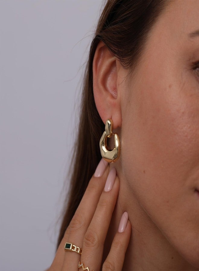 Amicon Chunky Gold Stud Earrings for Women 14k Gold Plated Hypoallergenic Earrings Statement Trendy Fashion Gold Jewelry Gifts, 23 mm, Brass, No Gemstone - Image 4