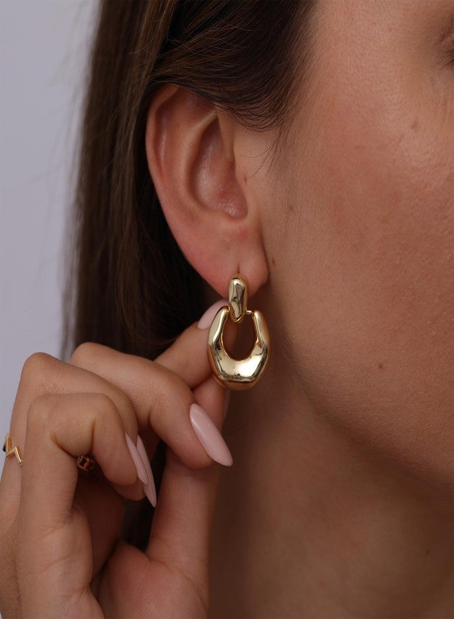 Amicon Chunky Gold Stud Earrings for Women 14k Gold Plated Hypoallergenic Earrings Statement Trendy Fashion Gold Jewelry Gifts, 23 mm, Brass, No Gemstone - Image 2