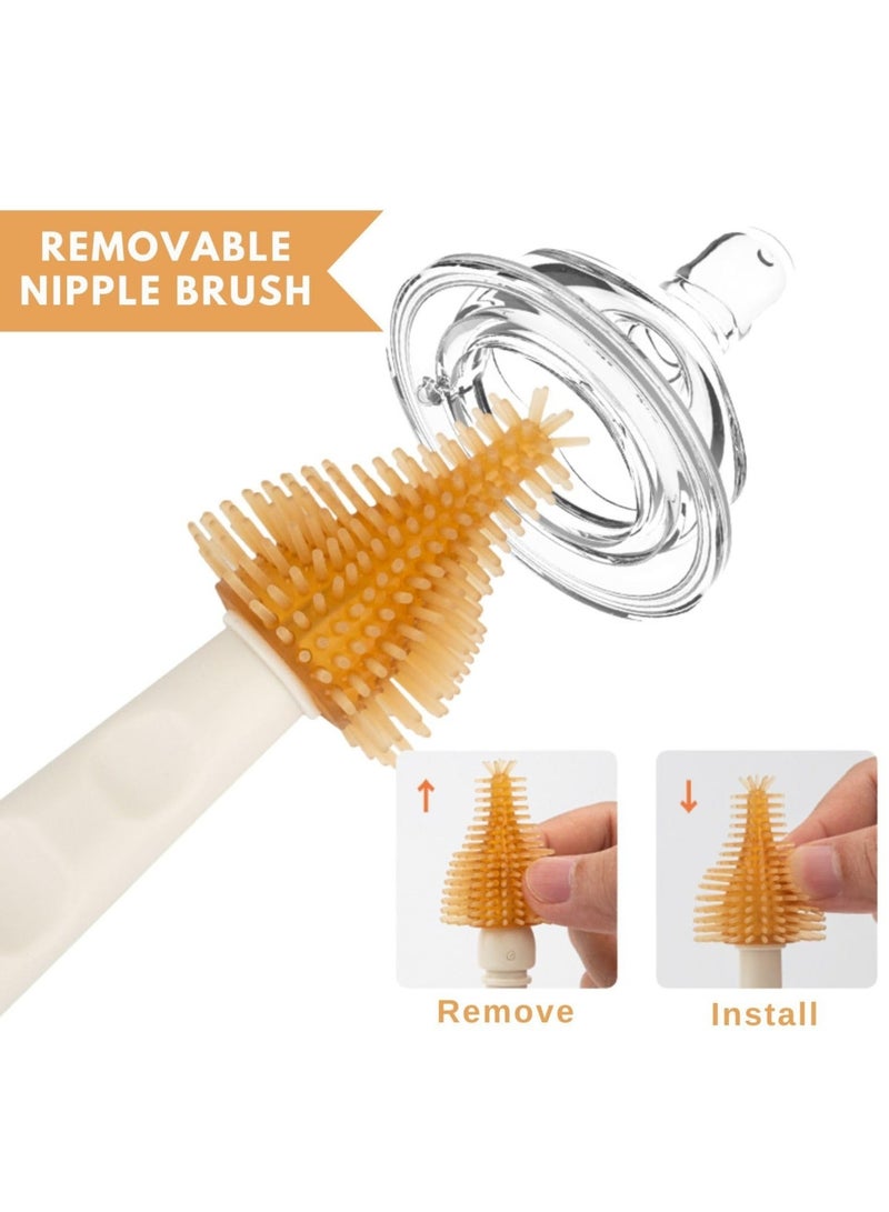 Captaintech Travel Baby Bottle Brush Kit, Travel Size Baby Bottle Drying Rack Kit with Silicone Bottle Brush, Nipple Cleaning Brush and Soap Dispenser - Cute Bear - Image 2