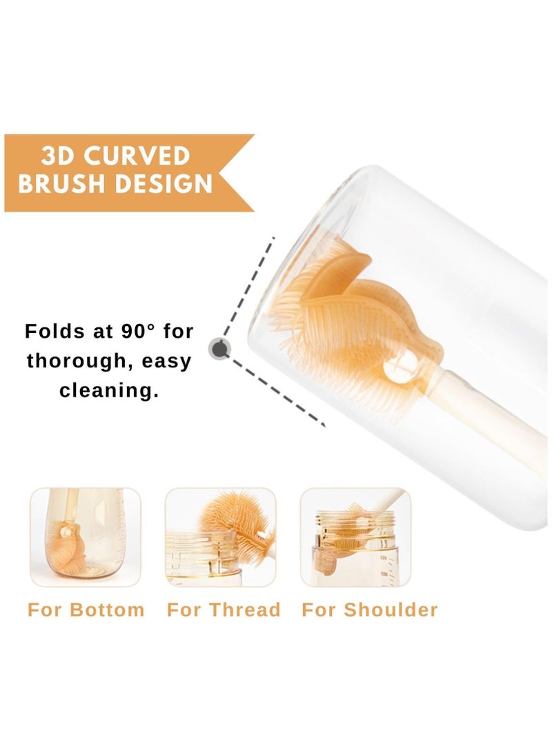 Captaintech Travel Baby Bottle Brush Kit, Travel Size Baby Bottle Drying Rack Kit with Silicone Bottle Brush, Nipple Cleaning Brush and Soap Dispenser - Cute Bear - Image 3