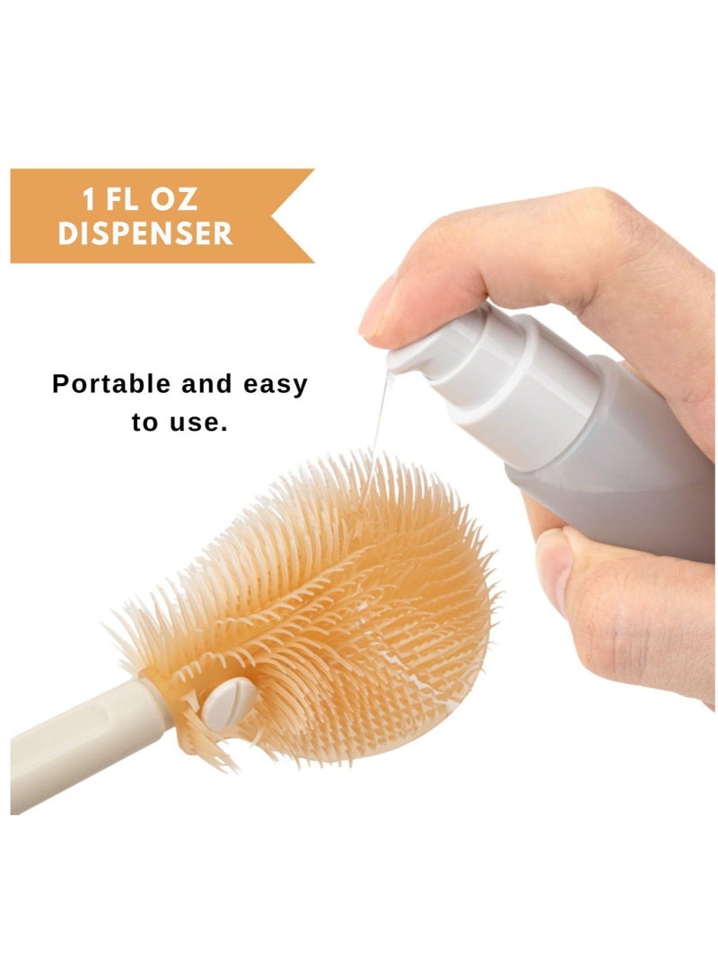 Captaintech Travel Baby Bottle Brush Kit, Travel Size Baby Bottle Drying Rack Kit with Silicone Bottle Brush, Nipple Cleaning Brush and Soap Dispenser - Cute Bear - Image 4