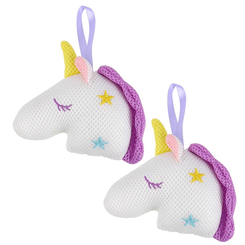 Unicorn Mesh Bath Sponge Ball 2 Pack White Exfoliating Shower Pouf Body Scrubber - Image 2