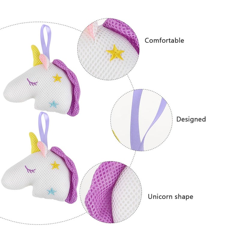 Unicorn Mesh Bath Sponge Ball 2 Pack White Exfoliating Shower Pouf Body Scrubber - Image 4