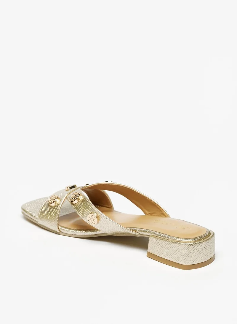 Flora Bella Metal Stud Embellished Strap Slide Sandals