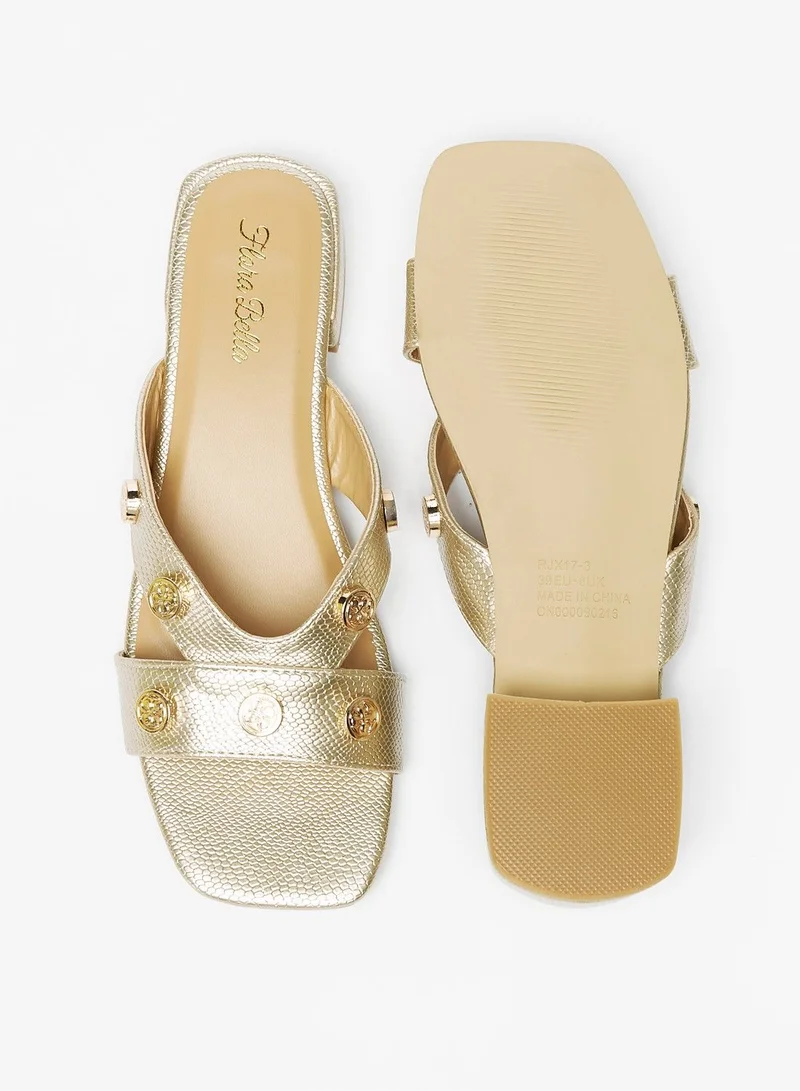 Flora Bella Metal Stud Embellished Strap Slide Sandals