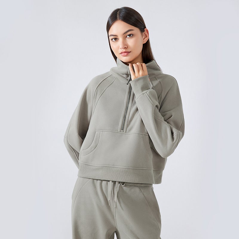 Generic Autumn Winter Thick Fleece Half-Zip Sweater earthy gray