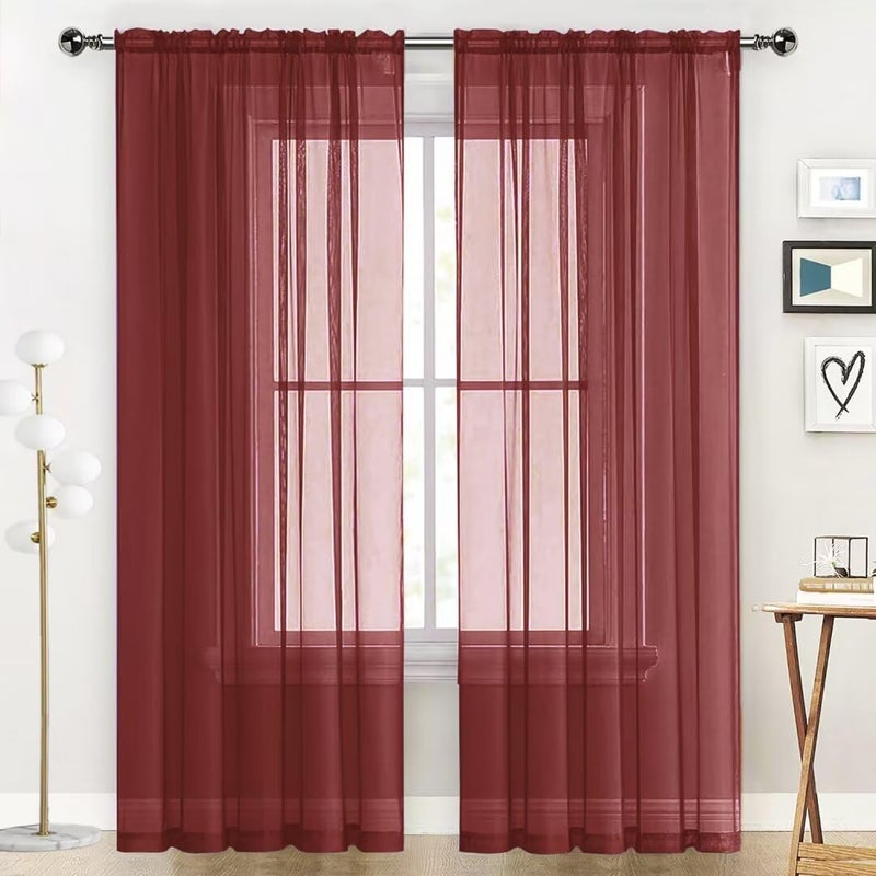SpaceDresser Basic Rod Pocket Sheer Voile Window Curtain Panels Burgundy 1 Pair 2 Panels 52 Width 84 Inch Long for Kitchen Bedroom Children Living Room YardBurgundy52 W x 84 L