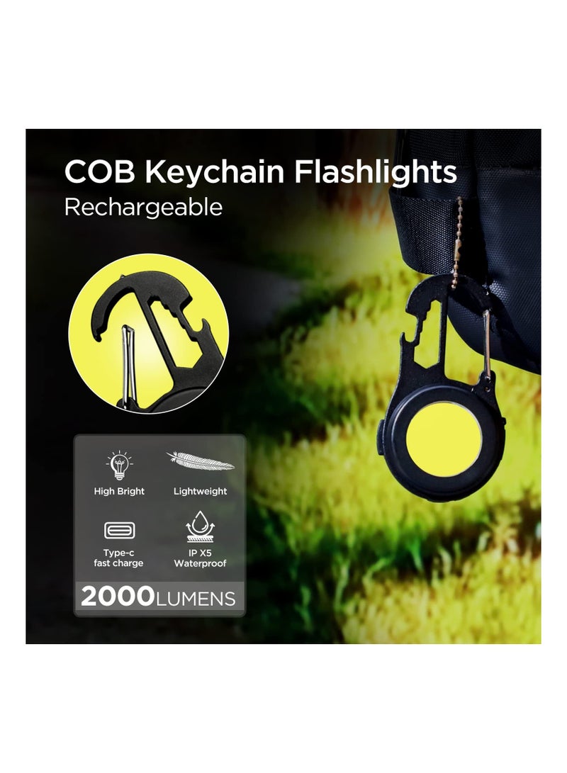 Mini Cob Led Flashlight Keychain, High Lumens Portable Rechargeable Light Right Light Keychain Compact Led Light Rechargeable Flashlight 4 Light Modes with Collapsible Bracket and Strong Magnet - Image 5