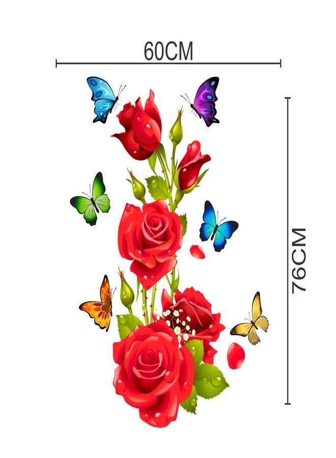 Sticker Yard Red Rose Flower Butterflies Vinyl Wall Stickers Wall Cover (Size 23X29Inch) - Image 3