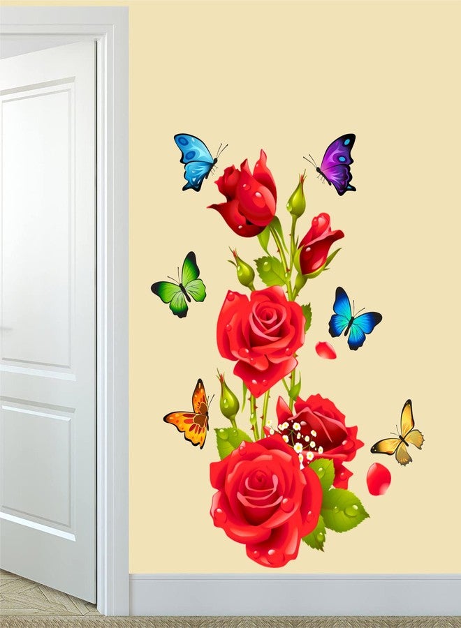 Sticker Yard Red Rose Flower Butterflies Vinyl Wall Stickers Wall Cover (Size 23X29Inch) - Image 2