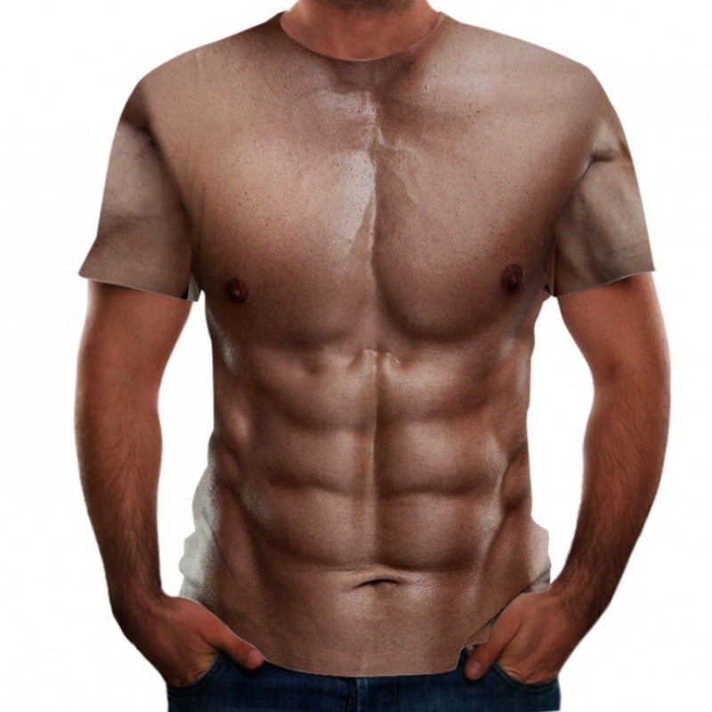 Wholesale 3D printing T-shirt foreign trade summer new wholesale creative tattoo muscle t-shirt men's short-sleeved top European size TX-JR05 XXL - Image 4