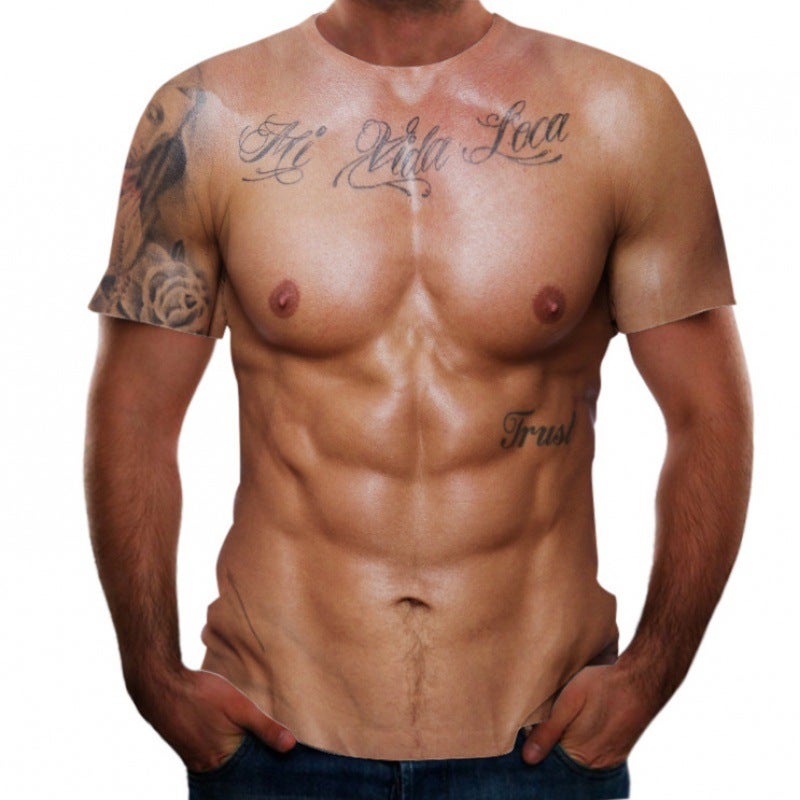 Wholesale 3D printing T-shirt foreign trade summer new wholesale creative tattoo muscle t-shirt men's short-sleeved top European size TX-JR05 XXL - Image 1