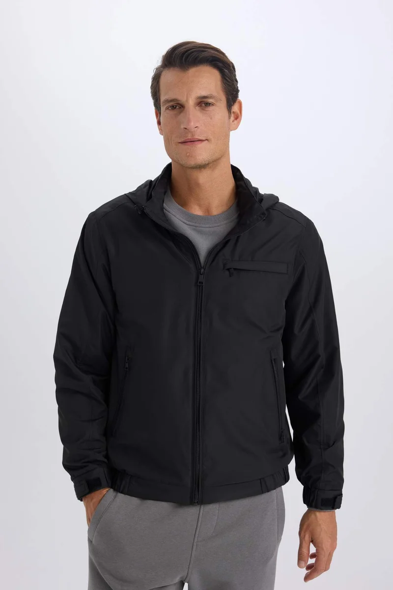 ديفاكتو Regular Fit Stand Collar Cotton Lined Zippered Waterproof Jacket