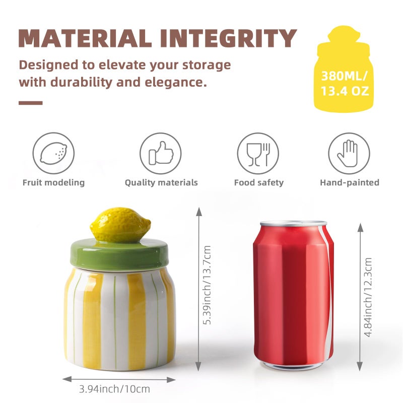 DIF DECO Cookie Jars with Lid Airtight, Hand Painted Lemon Ceramic Food Storage Containers with Lids for Home Decor and Kitchen Countertops, For Coffee, Spices, Sugar, Tea, Salt, Honey, Candy, Nut - Image 2