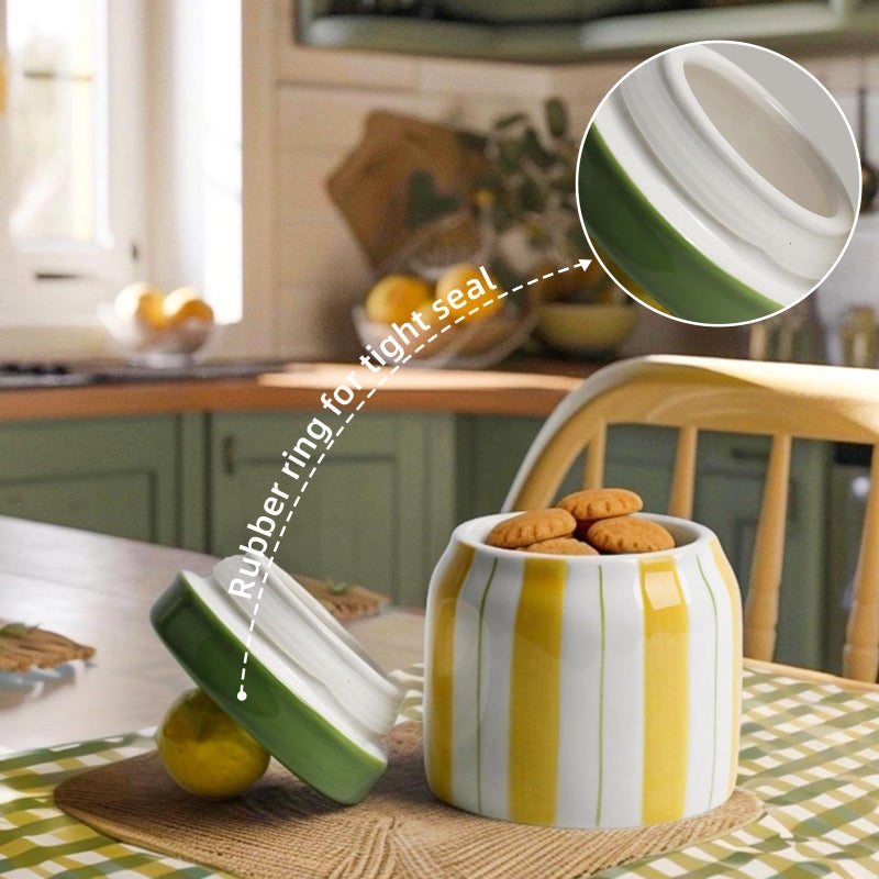 DIF DECO Cookie Jars with Lid Airtight, Hand Painted Lemon Ceramic Food Storage Containers with Lids for Home Decor and Kitchen Countertops, For Coffee, Spices, Sugar, Tea, Salt, Honey, Candy, Nut - Image 4