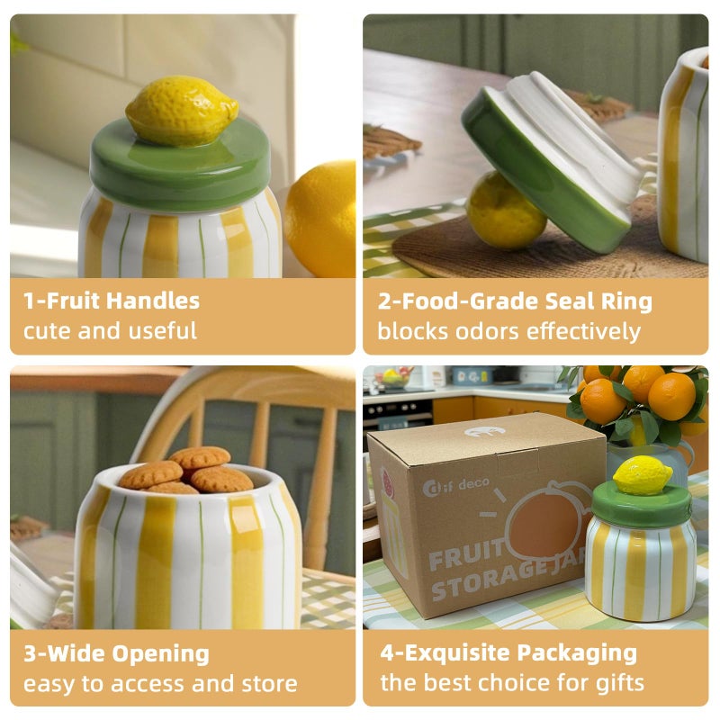 DIF DECO Cookie Jars with Lid Airtight, Hand Painted Lemon Ceramic Food Storage Containers with Lids for Home Decor and Kitchen Countertops, For Coffee, Spices, Sugar, Tea, Salt, Honey, Candy, Nut - Image 3