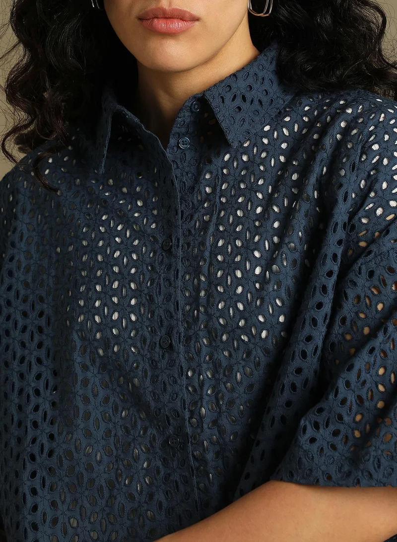 Dennis Lingo Women's White 100% Rayon Striped Oversized Shirt