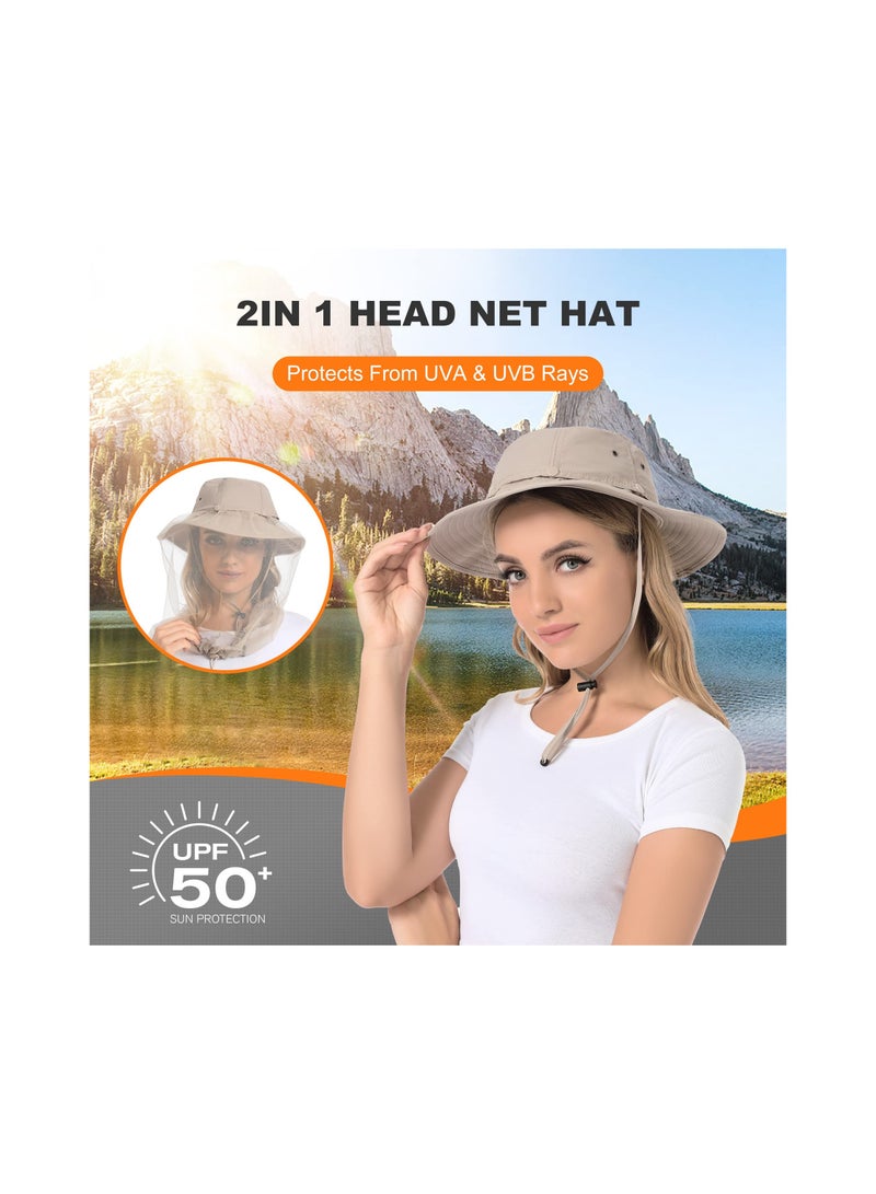 KASTWAVE Head Net Hat for Women and Men Sun Protection Bucket Hat Fishing Hat with Hidden Netting Mesh Bucket Hat for Outdoor Fishing Beekeeping - Image 2
