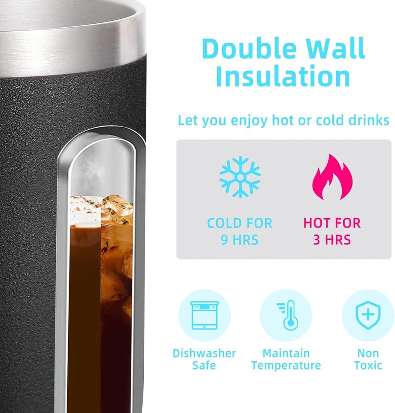 Volhoply 14oz Insulated Stainless Steel Coffee Mug with Leakproof Lid,Double Wall Vacuum Travel Coffee Cup with Handle,Reusable Metal Cups Tumbler,Camping Mugs Keep Hot/Cold,Gifts(Black,1) - Image 3