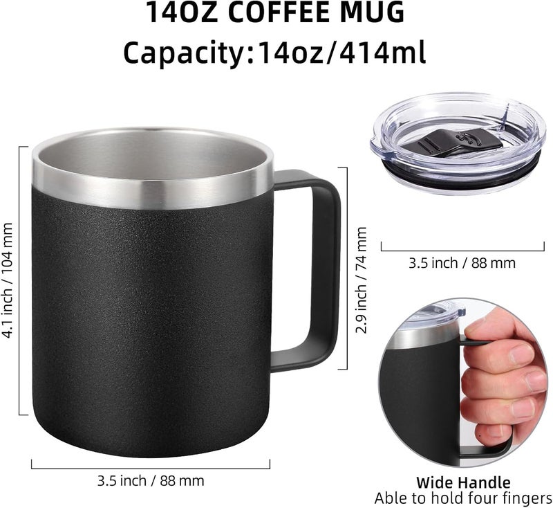 Volhoply 14oz Insulated Stainless Steel Coffee Mug with Leakproof Lid,Double Wall Vacuum Travel Coffee Cup with Handle,Reusable Metal Cups Tumbler,Camping Mugs Keep Hot/Cold,Gifts(Black,1) - Image 2