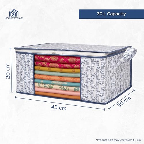 Homestrap Set of 3 Heavy-Duty Clothes Storage Bag – 30L Capacity | Moistureproof & Dustproof Saree Cover Bags | Ideal Wardrobe Organizer for Sarees, Suits, Shirts, Kurtis & More – White - Image 2