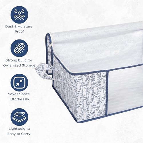 Homestrap Set of 3 Heavy-Duty Clothes Storage Bag – 30L Capacity | Moistureproof & Dustproof Saree Cover Bags | Ideal Wardrobe Organizer for Sarees, Suits, Shirts, Kurtis & More – White - Image 3