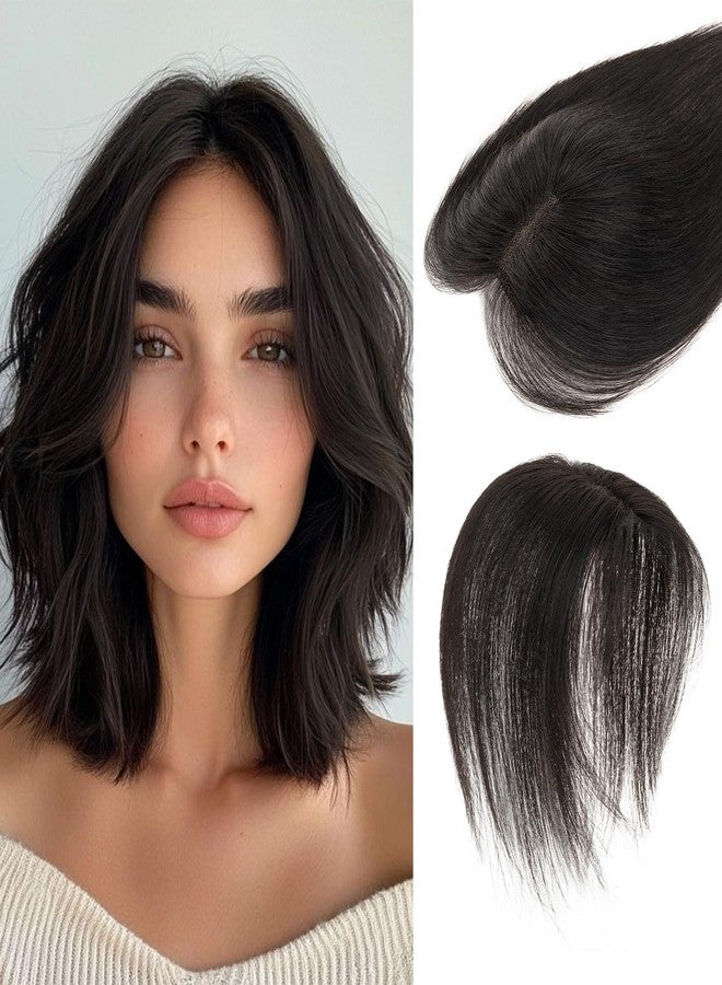 S-noilite Hair Toppers for Women Real Human Hair,10Inch Human Hair Topper 8X11CM Lace Base 360°3D Cover Clip in Topper Hairpieces for Women Daily Wear Natural Black - Image 1