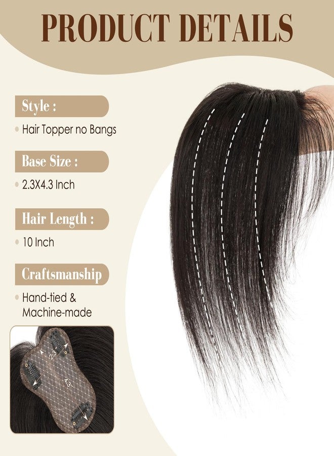 S-noilite Hair Toppers for Women Real Human Hair,10Inch Human Hair Topper 8X11CM Lace Base 360°3D Cover Clip in Topper Hairpieces for Women Daily Wear Natural Black - Image 2