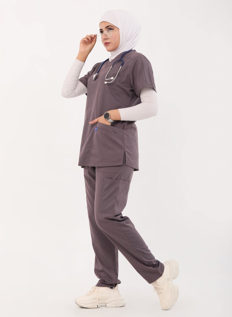 RZ Medical scrubs, comfortable gray Lycra fabric, with many pockets, carefully crafted to maintain their color without fading with repeated washing.  - Image 2