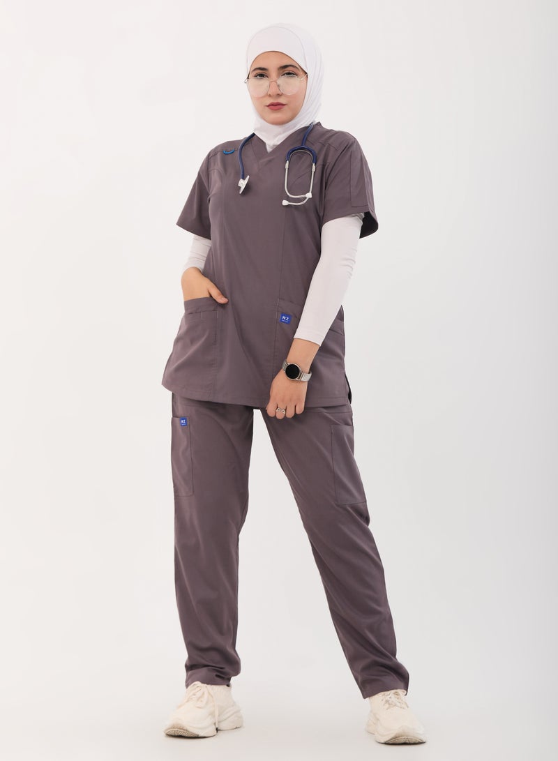 RZ Medical scrubs, comfortable gray Lycra fabric, with many pockets, carefully crafted to maintain their color without fading with repeated washing.  - Image 4