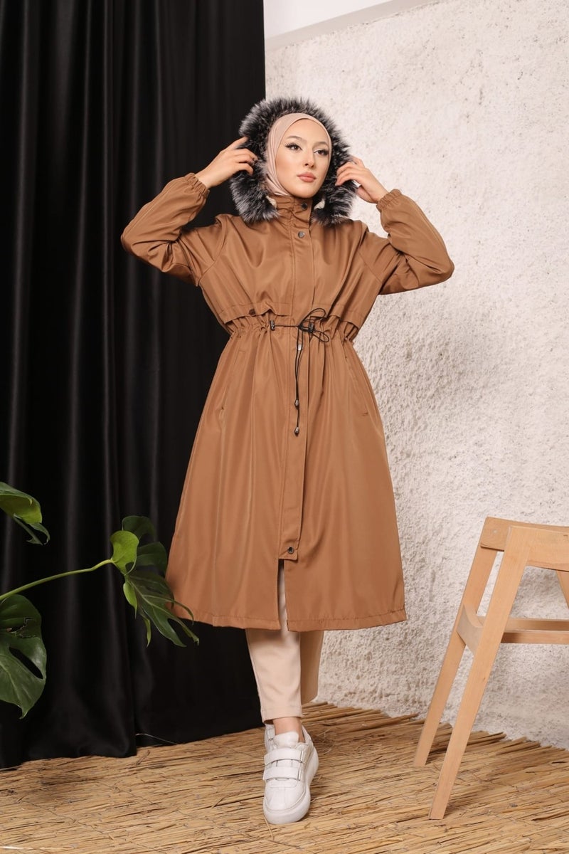 Vibeys Collection Brown Fur Lined and Waterproof Plus Size Oversized Women's Winter Coat & Jacket - Image 4