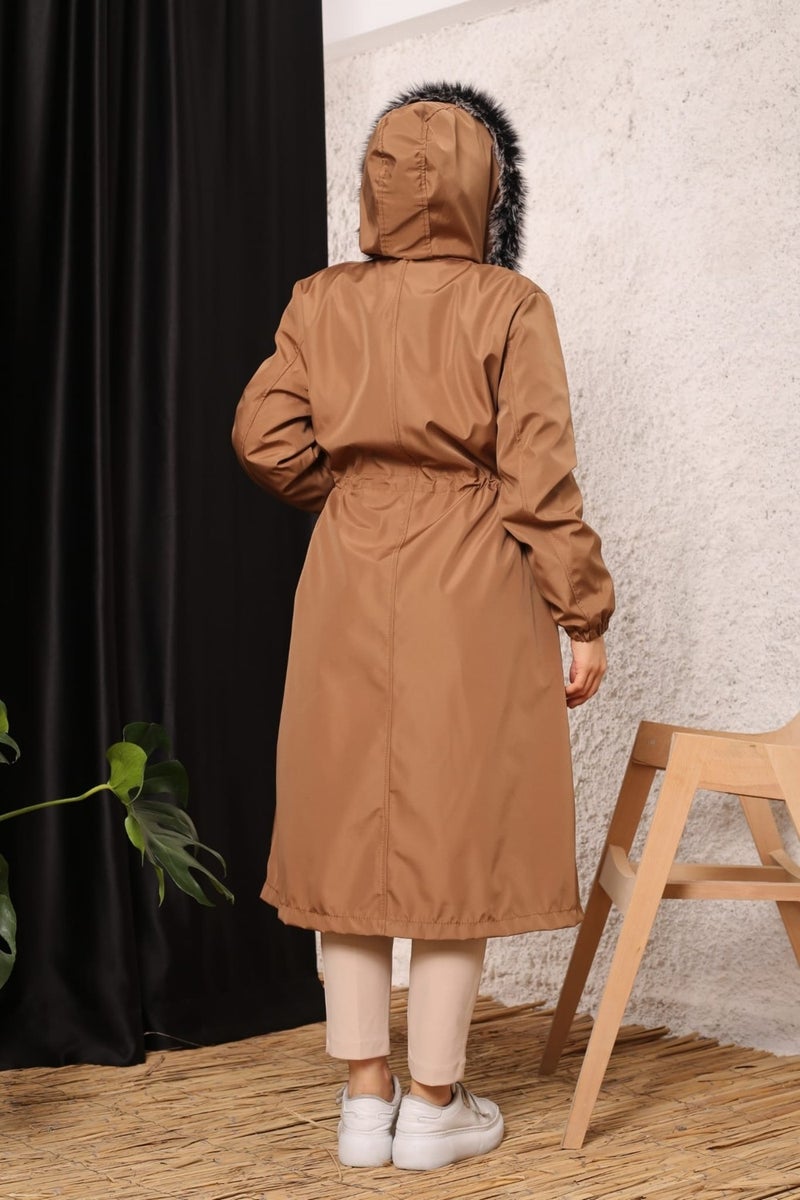 Vibeys Collection Brown Fur Lined and Waterproof Plus Size Oversized Women's Winter Coat & Jacket - Image 3