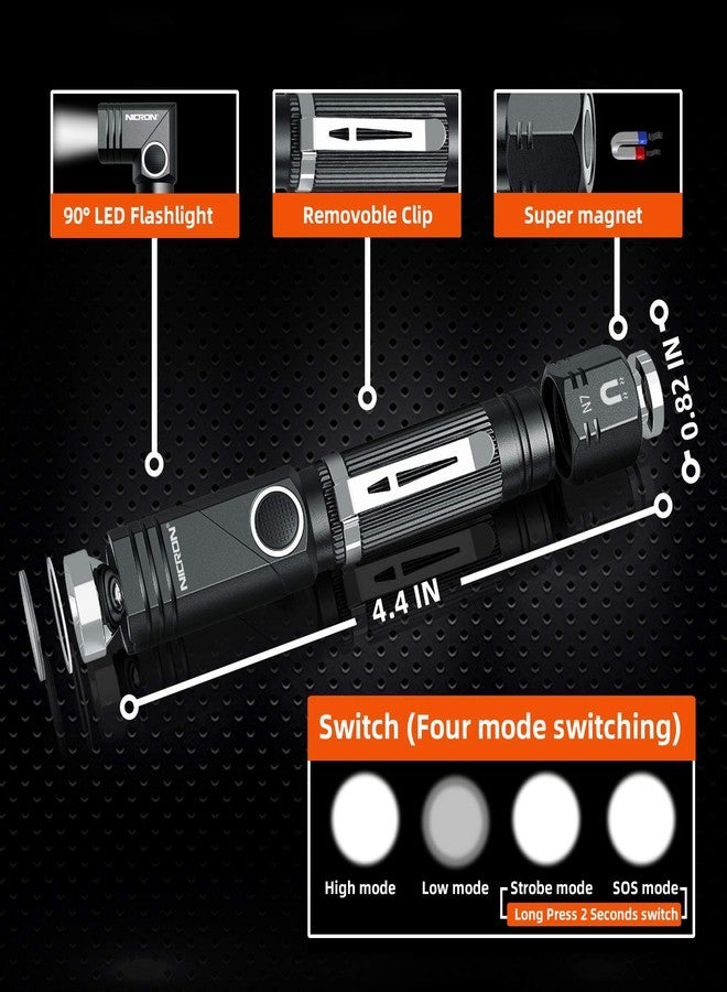 NICRON Flashlight, N7 600 Lumens Tactical Flashlight, 90 Degree Ip65 Waterproof Led Mini Flashlight 4 Modes- Best High Lumens are for Camping, Outdoor, Hiking （Not Including Batteries） Gift - Image 3