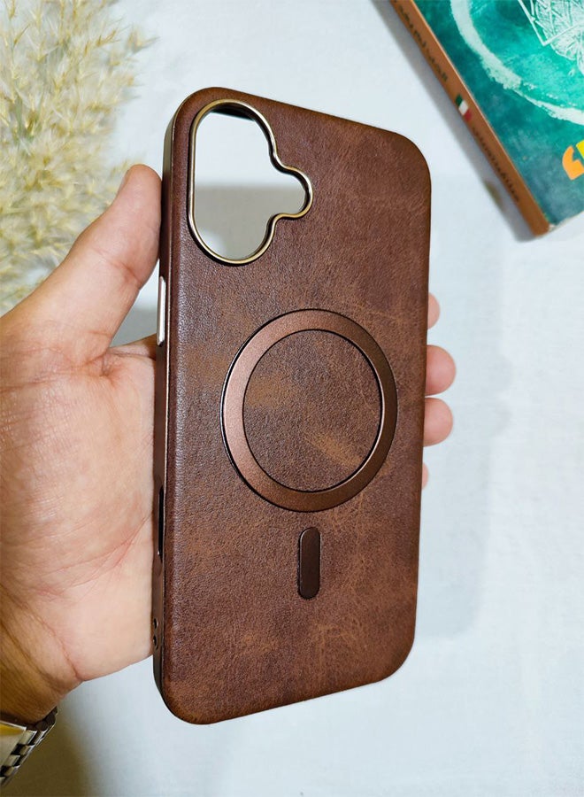 Leather Case CompatibleWith Phone Iphone 16, Supports MagSafe Wireless Charging, Shock-Resistant Cover, Made Of Premium Leather That Acquires A Natural Patina Over Time, Raised Camera Protector Protects The Lens Assembly, With Inner Lining, For Phone Iphone 16 - Brown - Image 4