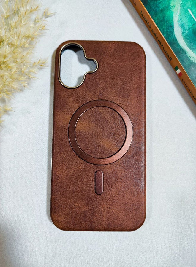 Leather Case CompatibleWith Phone Iphone 16, Supports MagSafe Wireless Charging, Shock-Resistant Cover, Made Of Premium Leather That Acquires A Natural Patina Over Time, Raised Camera Protector Protects The Lens Assembly, With Inner Lining, For Phone Iphone 16 - Brown - Image 1