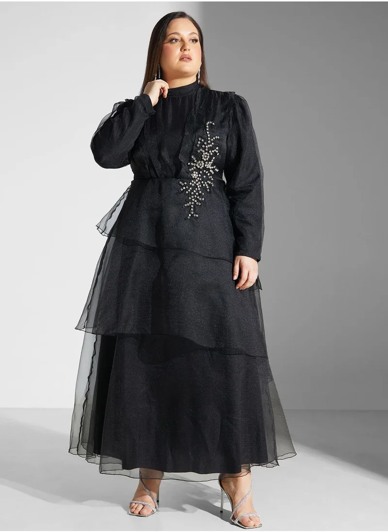 Khizana Plus size embellished detail tiered dress