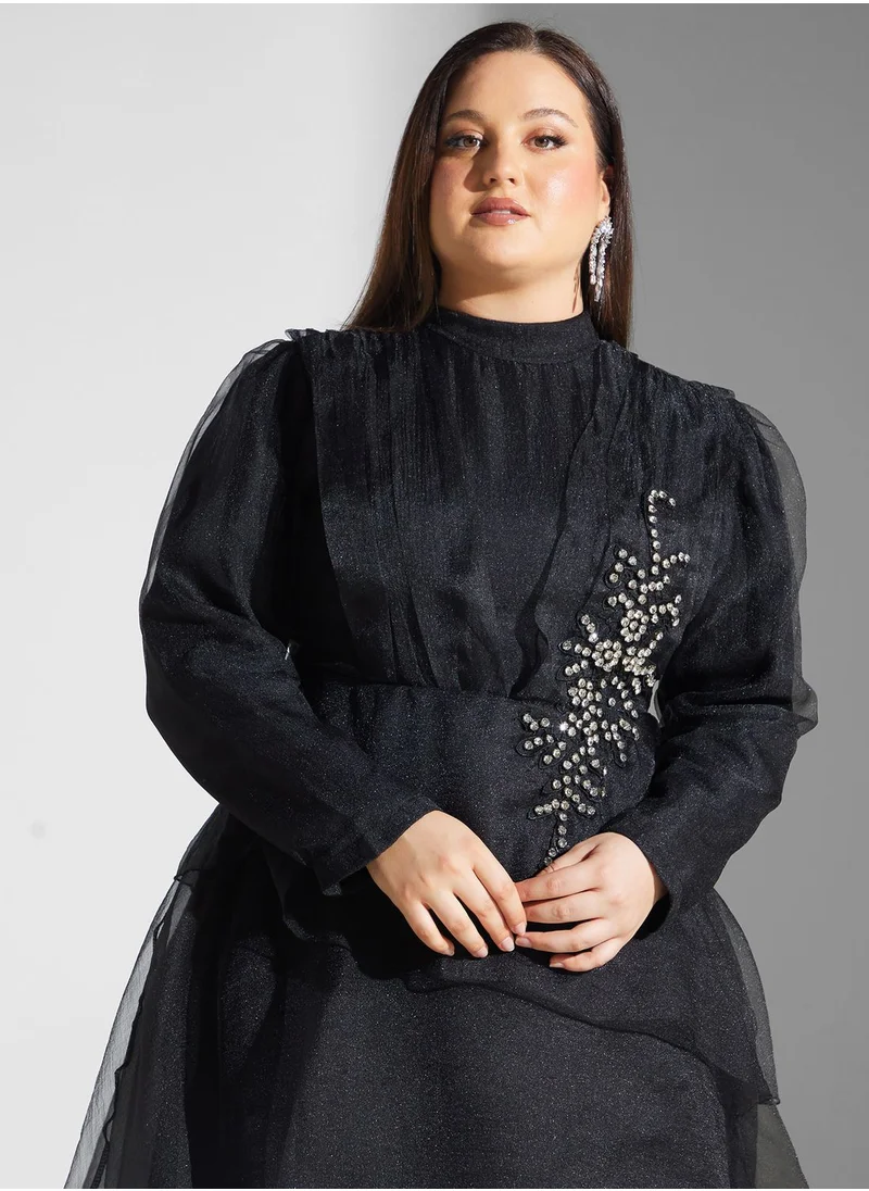 Khizana Plus size embellished detail tiered dress
