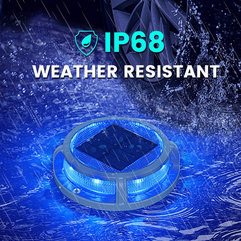 SIEDiNLAR Solar Deck Lights Outdoor 2 Modes 16 LEDs Driveway Markers Dock Light Solar Powered Waterproof for Ground Step Stair Pathway Walkway Garden Yard Road 4 Pack (Blue/Red) - Image 5