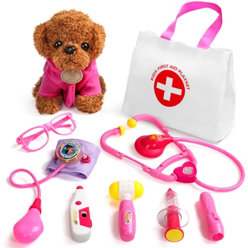 Fajiabao Doctor Kit for Toddlers 35 Girl Toys Birthday Gift for 2 3 4 Year Old Girls Kids Doctors Play Set with Plush Dog Toy Stethoscope Carrying Bag for Veterinarian Pretend Play - Image 1