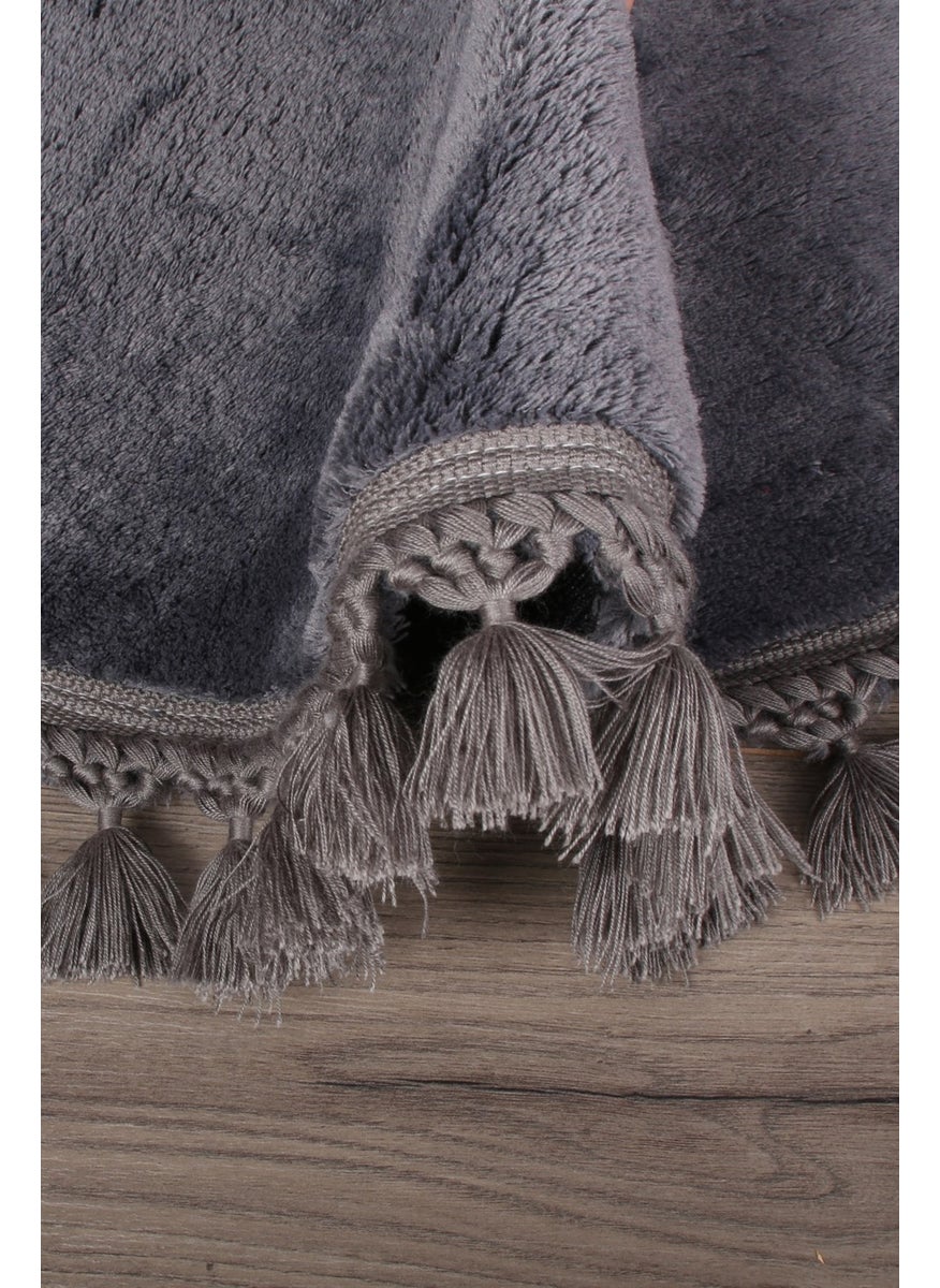 Bonny Home Relax Anthracite Round 120X120 cm Pompom Fringed Non-Slip Based Machine Washable Bath Mat  - Image 3
